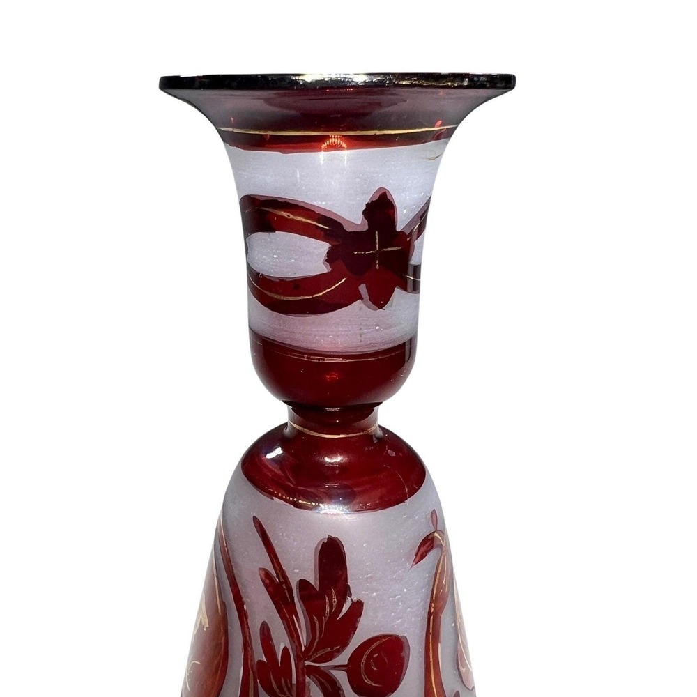 Ruby Red Bohemian Glass Vase Gold Deer and Bird Design‎ Bud Vase Decor Handblown - Picture 13 of 14